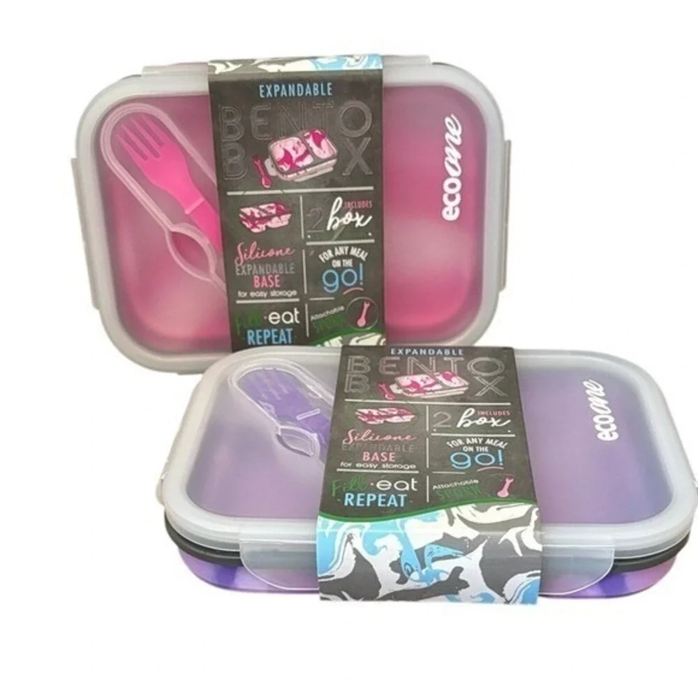 Eco One Expandable Bento Lunch Box Set Pink & Purple Meal Prep  NEW